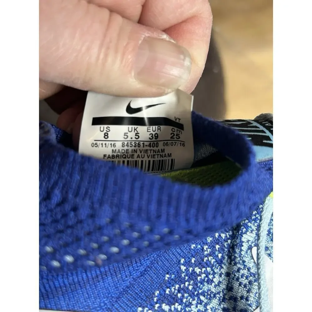 Nike Zoom All Out Flyknit Sneakers Shoes Blue Green 845361-400 Women's Size 8